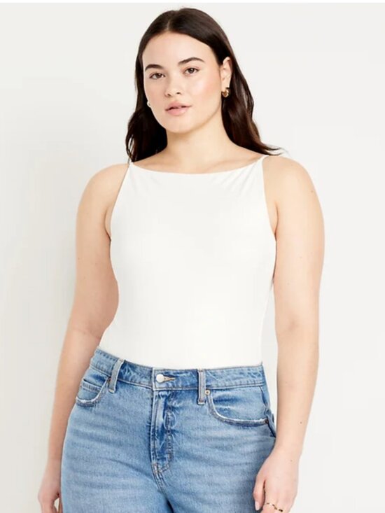 Old Navy Tops - Old Navy Double Layer Cami Bodysuit White Sea Salt XL Stretch Fitted Tank